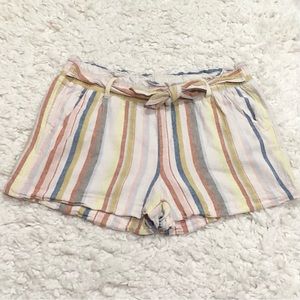 Jolt Linen Blend Stripe Multi Color Tie Shorts Medium